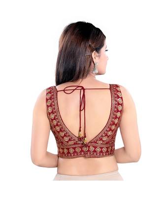 Art Silk Padded V-Neck Maroon Blouse 2