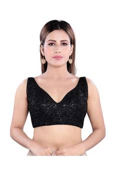 Net Padded Sweatheart Neck Black Blouse