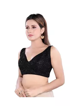 Net Padded Sweatheart Neck Black Blouse