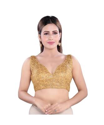 Muhenera Net Padded Sweatheart Neck Gold Blouse 1