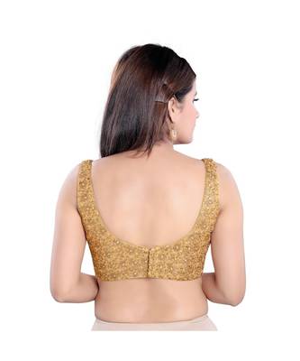 Muhenera Net Padded Sweatheart Neck Gold Blouse 2