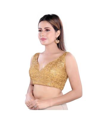 Muhenera Net Padded Sweatheart Neck Gold Blouse 3