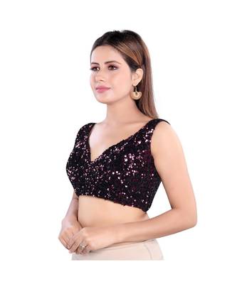 Velvet Padded Sweatheart Neck Wine Blouse 3