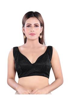 SHIMMER Padded V-Neck Black Blouse
