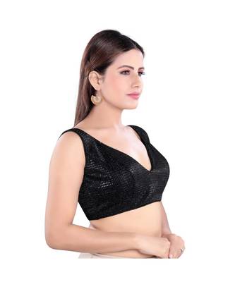 SHIMMER Padded V-Neck Black Blouse 3