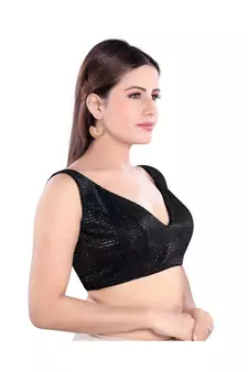 SHIMMER Padded V-Neck Black Blouse