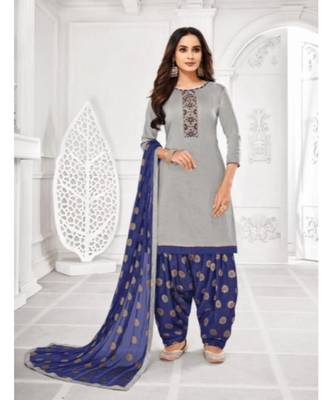 light blue handwork soft silk unstitch straight cut patiayal salwar suits 1