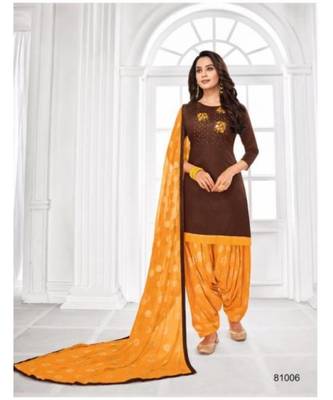 brown handwork soft silk unstitch straight cut patiayal salwar suits 1