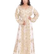 Moroccan Dubai Kaftan Evening Royal White Georgette Aari  Stone Work 