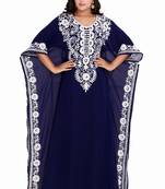 Moroccan Dubai Kaftan Evening Royal Gown Navy Blue Georgette dress Aari Stone Work 