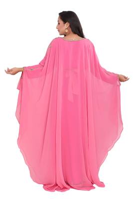 Moroccan Dubai Kaftan Evening Royal Pink Georgette Floor Length Zari Stone Work  5