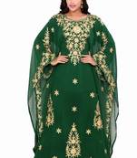 Moroccan Dubai Kaftan Evening Royal Green Georgette Aari Stone Work 
