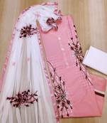 Anaita Pure Cotton Peach Color Embroidered, Embellised Dress Material With Embroidered Dupatta 
