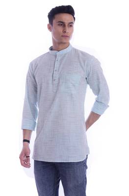 Blue plain cotton men-kurtas 4