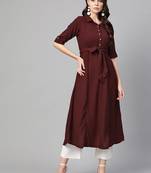Myshka Women's Wine Polyester Solid Half Sleeve Casual Kurta