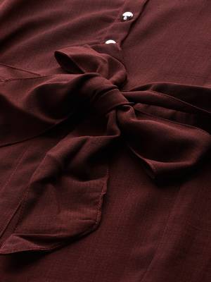 Myshka Women's Wine Polyester Solid Half Sleeve Casual Kurta 4