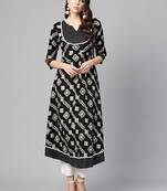 Myshka Women's Black Cotton Printed Half Sleeve Casual Anarkali Kurta