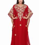 Moroccan Dubai Kaftan Evening Royal Red Georgette Aari Stone Work 