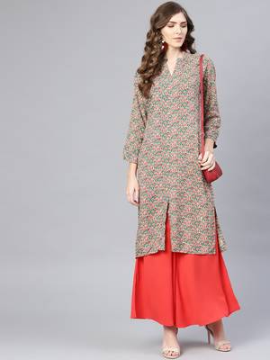 Myshka Women's Multi Rayon Printed Full Sleeve Round Neck Kurta 1