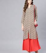 Myshka Women's Multi Rayon Printed Full Sleeve Round Neck Kurta