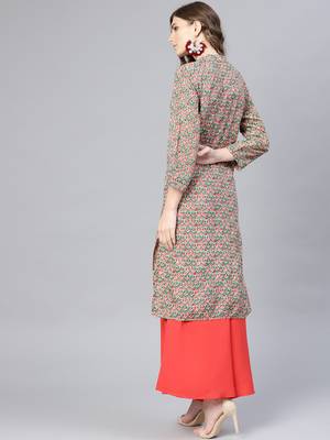 Myshka Women's Multi Rayon Printed Full Sleeve Round Neck Kurta 2