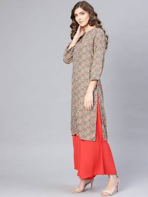 Myshka Women's Multi Rayon Printed Full Sleeve Round Neck Kurta 3