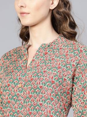 Myshka Women's Multi Rayon Printed Full Sleeve Round Neck Kurta 4