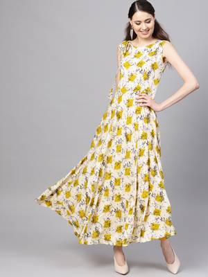 Myshka Women's Multicolor Rayon Printed Sleeveless Round Neck Casual Kurta 1