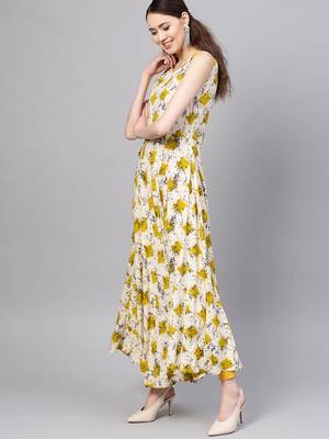 Myshka Women's Multicolor Rayon Printed Sleeveless Round Neck Casual Kurta 3