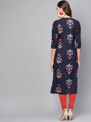 Myshka Women's Black Cotton Printed Half Sleeve Round Neck Casual Kurta 2