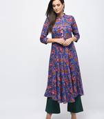 Myshka Women's Multicolor Rayon Printed Regular Sleeves Collared Neck Casual Kurta