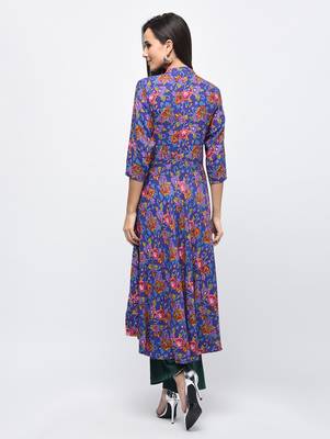 Myshka Women's Multicolor Rayon Printed Regular Sleeves Collared Neck Casual Kurta 2