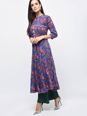 Myshka Women's Multicolor Rayon Printed Regular Sleeves Collared Neck Casual Kurta 3