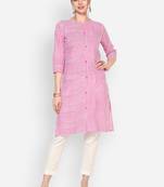 Myshka Women's Pink Cotton Printed Half Sleeve Round Neck Casual Kurta