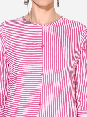 Myshka Women's Pink Cotton Printed Half Sleeve Round Neck Casual Kurta 4