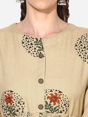 Myshka Women's White Cotton Printed Half Sleeve Round Neck Casual Kurta 4