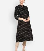 Myshka Women's Black Rayon Printed Half Sleeve Round Neck Casual Kurta
