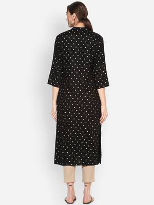Myshka Women's Black Rayon Printed Half Sleeve Round Neck Casual Kurta 2