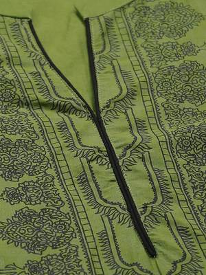 Myshka Women's Green cotton Printed  3/4 Sleeve Mandrin Neck Casual kurta 4