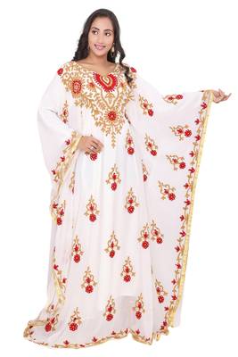 Moroccan Dubai Kaftan Evening Royal Blue Georgette Aari Stone Work  3