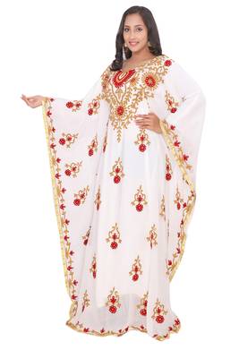 Moroccan Dubai Kaftan Evening Royal Blue Georgette Aari Stone Work  4