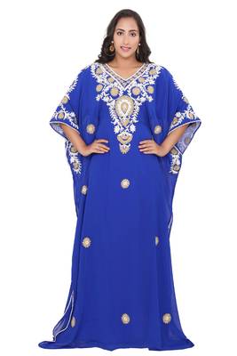 Moroccan Dubai Kaftan Evening Royal Blue Georgette Aari Stone Work  1