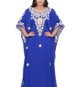Moroccan Dubai Kaftan Evening Royal Blue Georgette Aari Stone Work 