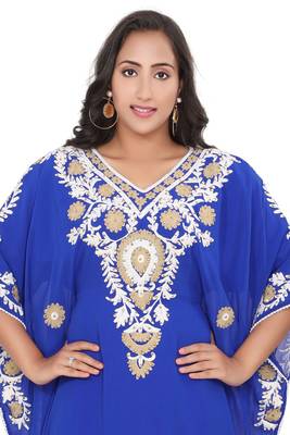 Moroccan Dubai Kaftan Evening Royal Blue Georgette Aari Stone Work  2