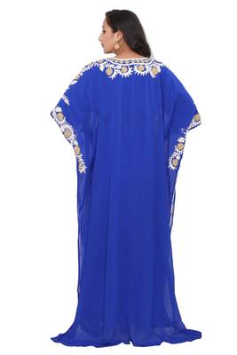 Moroccan Dubai Kaftan Evening Royal Blue Georgette Aari Stone Work  5