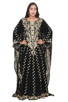 Moroccan Dubai Kaftan Evening Royal  Black Georgette Aari Stone Work  1