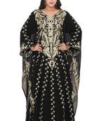 Moroccan Dubai Kaftan Evening Royal  Black Georgette Aari Stone Work 