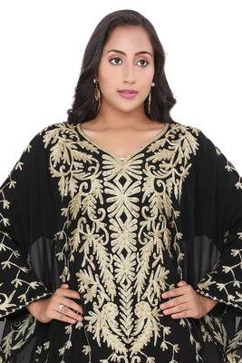 Moroccan Dubai Kaftan Evening Royal  Black Georgette Aari Stone Work  2