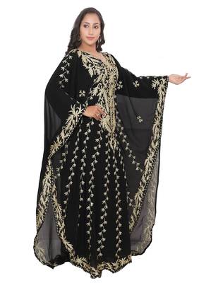Moroccan Dubai Kaftan Evening Royal  Black Georgette Aari Stone Work  3