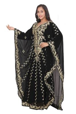 Moroccan Dubai Kaftan Evening Royal  Black Georgette Aari Stone Work  4